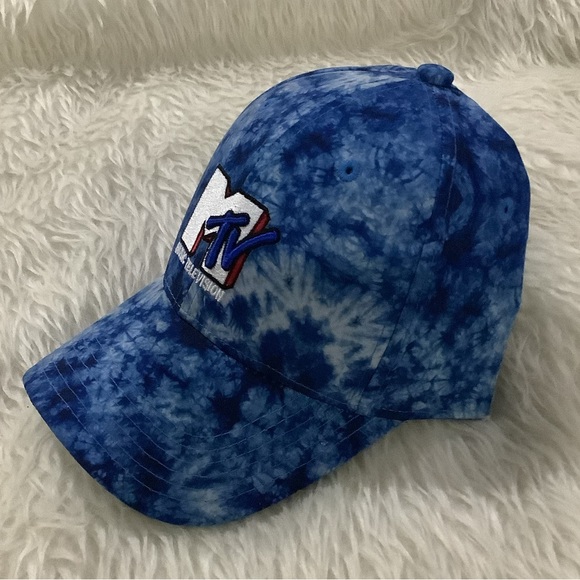 MTV OFFICIAL MUSIC TELEVISION Tie Dye Blue Adult Adjustable Strap BASEBALL Cap - Picture 4 of 6